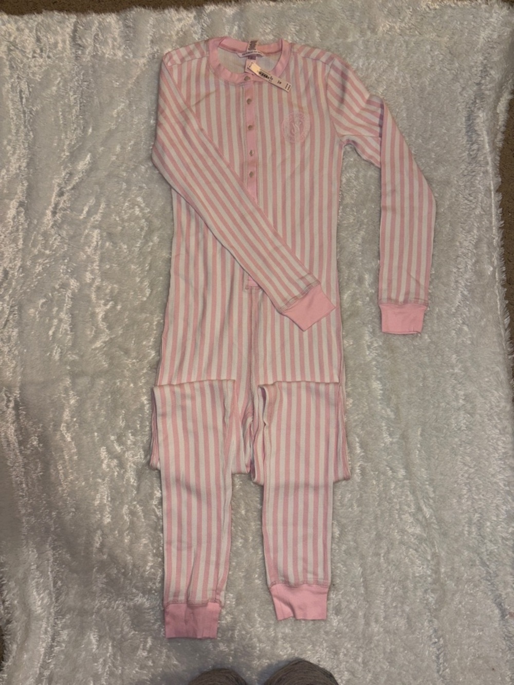 Victoria’s Secret Pink & White Striped One-Piece Pajamas